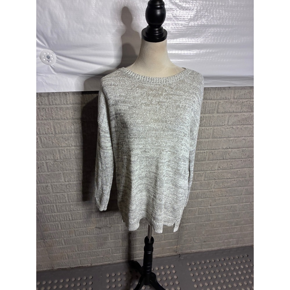 Lou & Grey Space Dye Tunic Sweater Gray White Marled Knit Side Zip Large